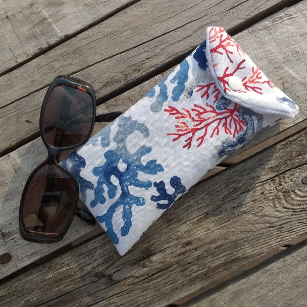 Étui à lunettes corail bleu rouge